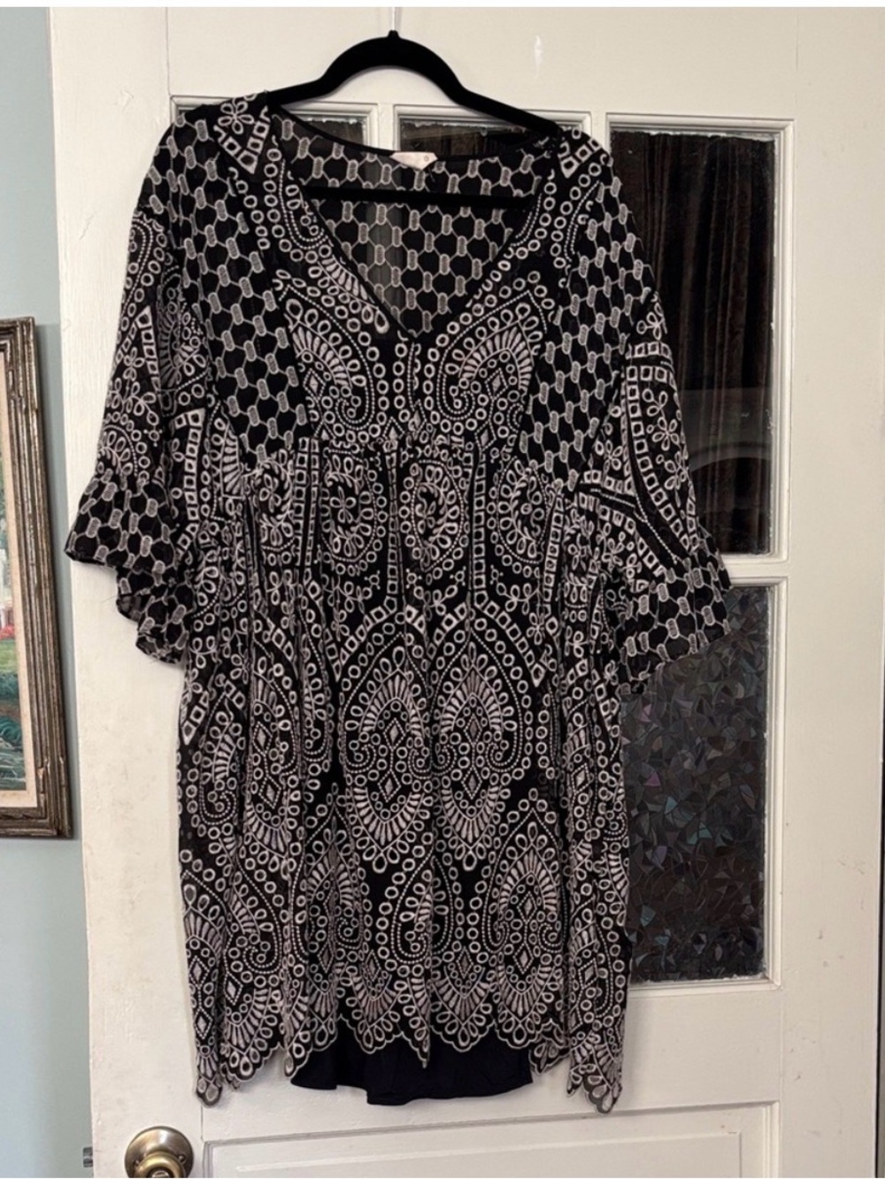 Akemi+Kin Black and White Embroidered Kimono Dress